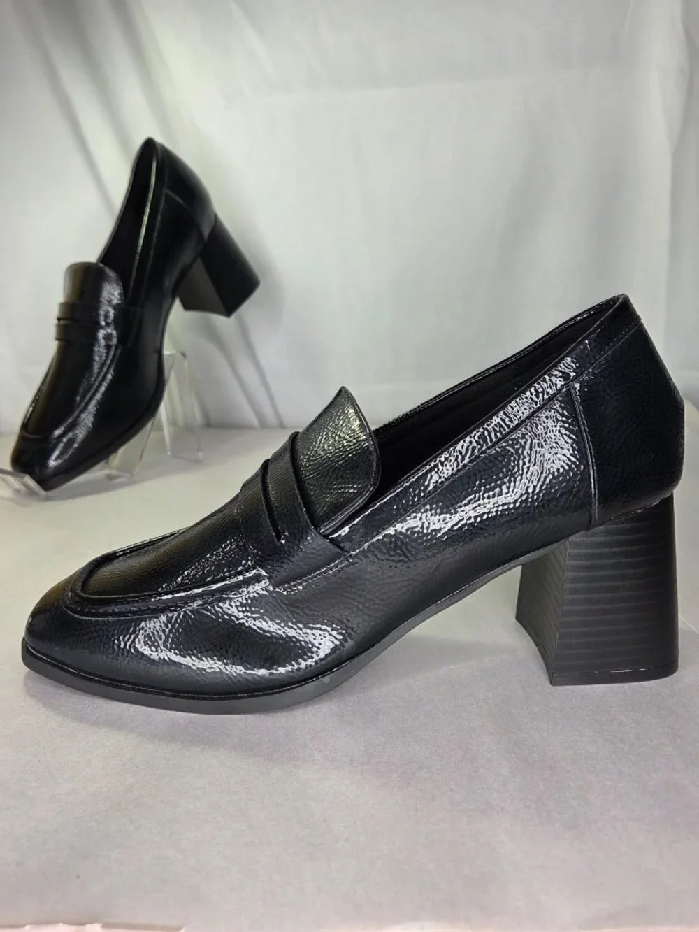 Journee Collection Malleah Heeled Loafer Pumps - Black Patent, 10 Wide